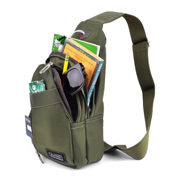 Olive Green Crossbody Sling Bag Backpack - Picture 6 of 8